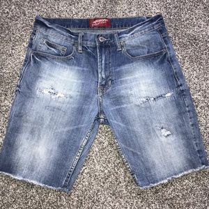 Distressed jean shorts